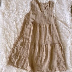 Le Ragazze Italian Tan/Taupe Linen Tiered Dress Size large NWT